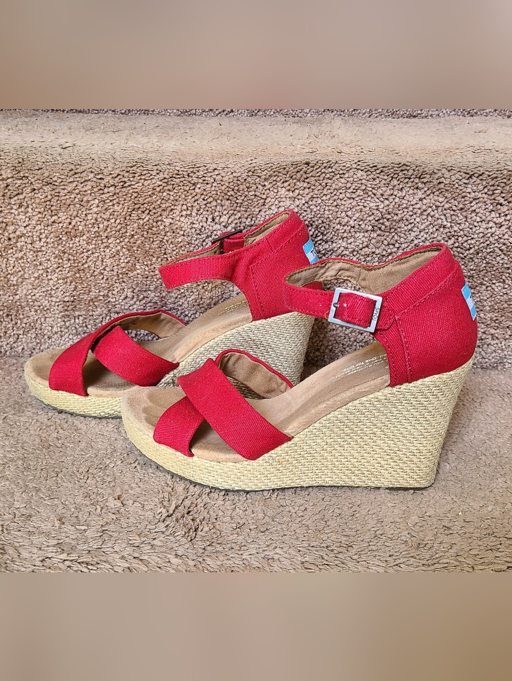 Toms Red Wedge Espadrille Sandals 7.5